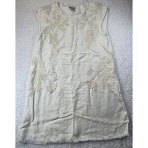 Anthropologie Holding Horses Dress Womens XSP White Linen Floral Embroidered